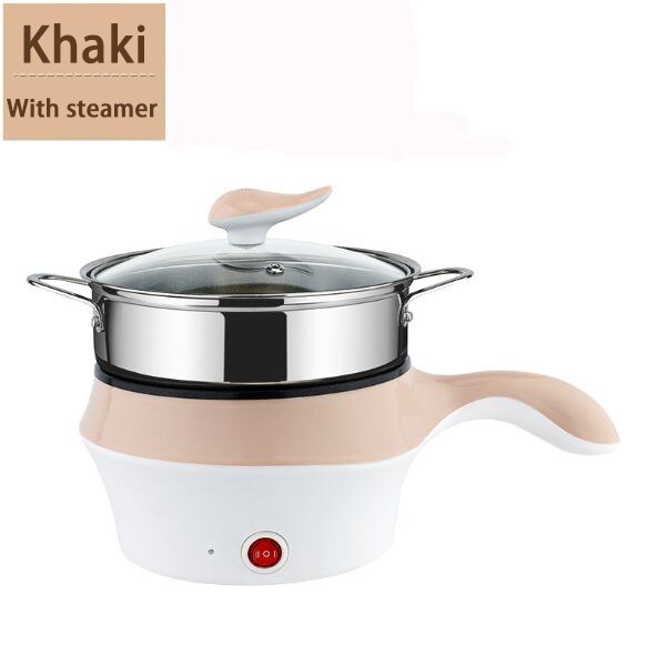 Sartén eléctrica multifuncional para cocinar arroz, máquina de Cocina eléctrica, antiadherente, para cocinar fideos, vaporizador, calentador de sopa: Caqui oscuro / 1.8L