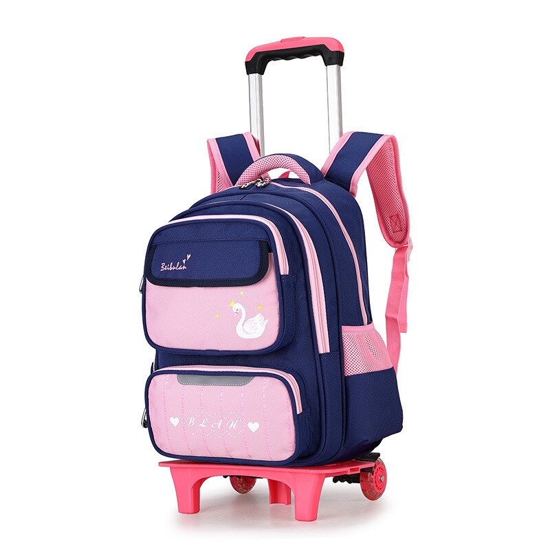 Afneembare trolley schoolrugzak tassen met wieltjes kinderschooltas jongens basisschoolrugzakken meisjes schooltassen sac a dos enfant: 2 wielen roze