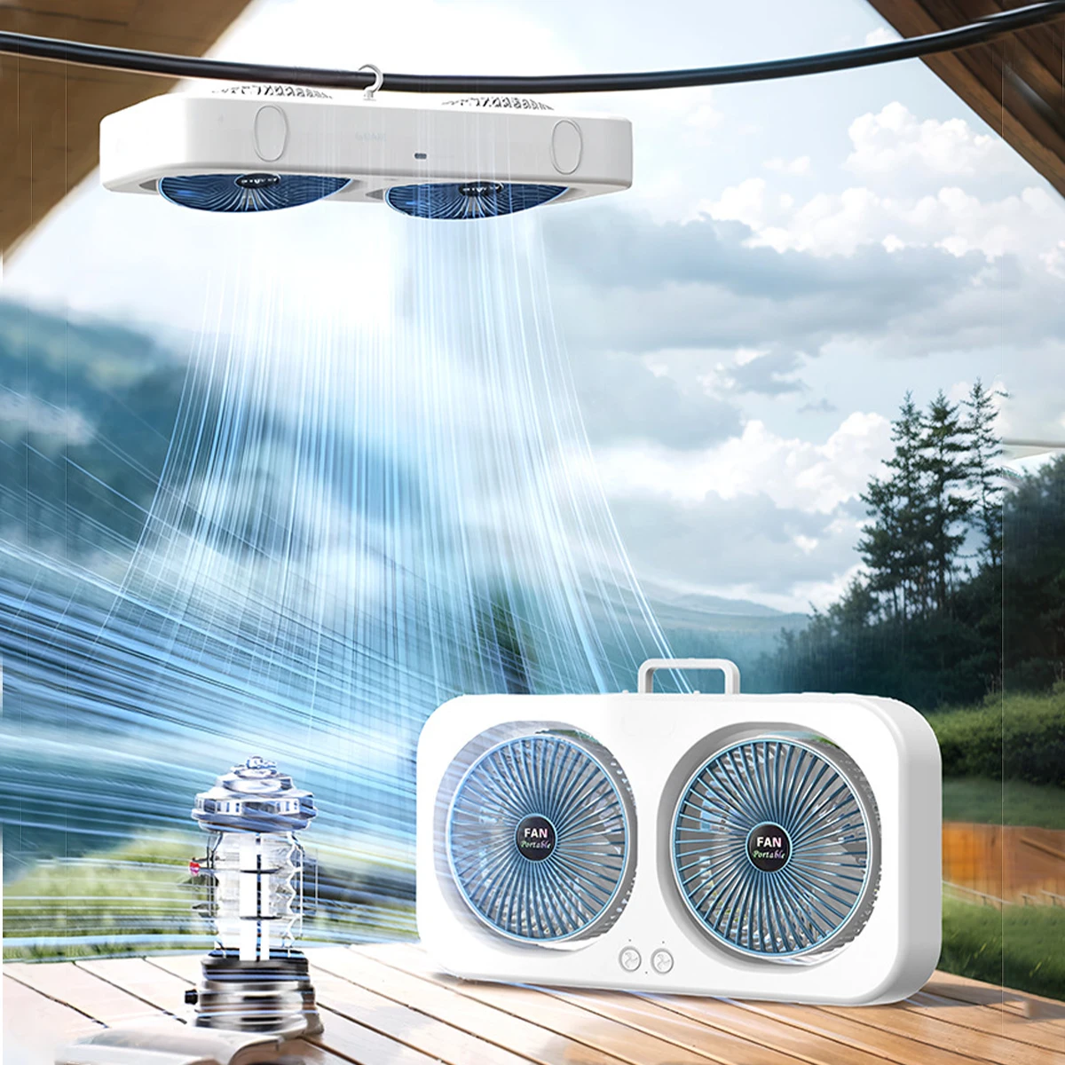 Dual Head bureauventilator met USB-opladen Draagbare wandgemonteerde stille koelventilator 3 snelheden instelbaar voor slaapzaal thuiskantoor