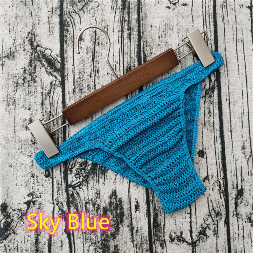 hombres mujeres ropa interior transpirable mano Crochet tiro bajo natación tomar el sol masculino Boxers bragas calzoncillos: Azul