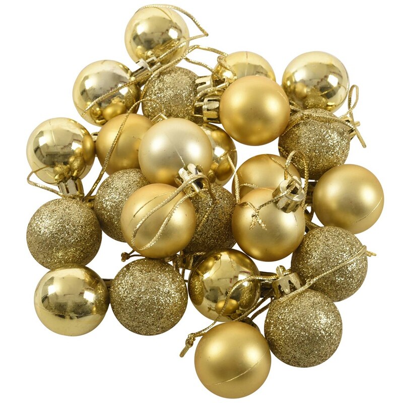 24Pcs Chic Christmas Baubles Tree Plain Glitter XMAS Ornament Ball Decoration Gold