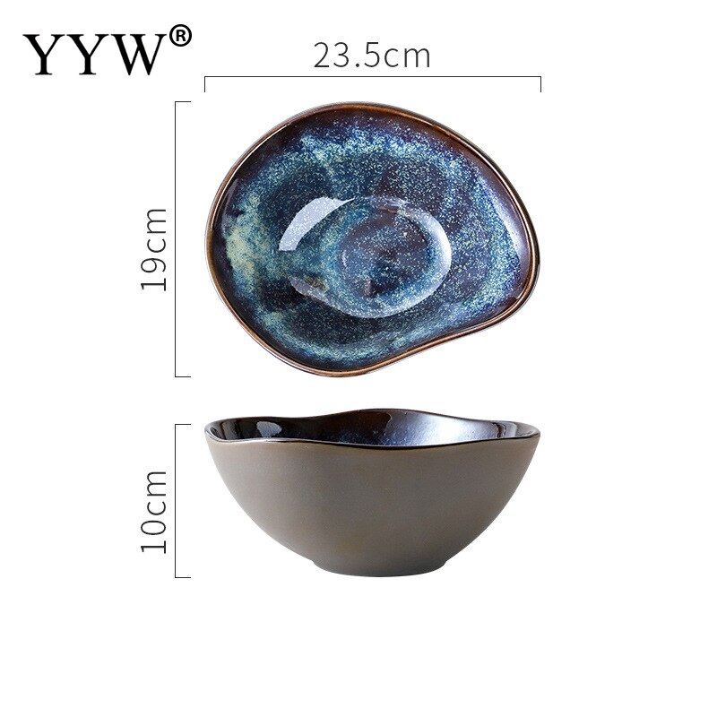 2 unids/lote horno vajilla de cerámica vidriada cambiante Ramen de forma Irregular plato aperitivo de la placa de la cena de porcelana vajilla conjunto