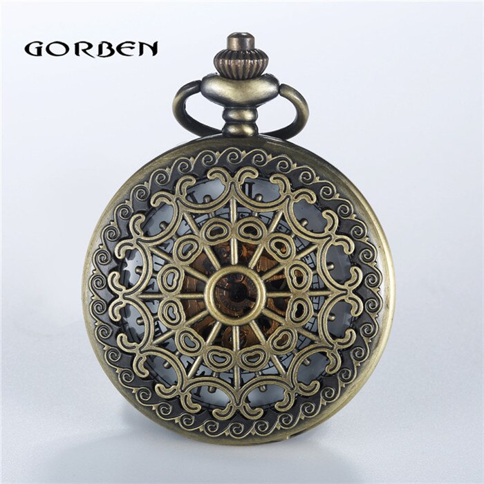 Lichtgevende Mechanische Zakhorloge Steampunk Vintage Hollow Cover Analoge Skeleton Hand Winding Mechanische Zakhorloge voor Mannen: P397