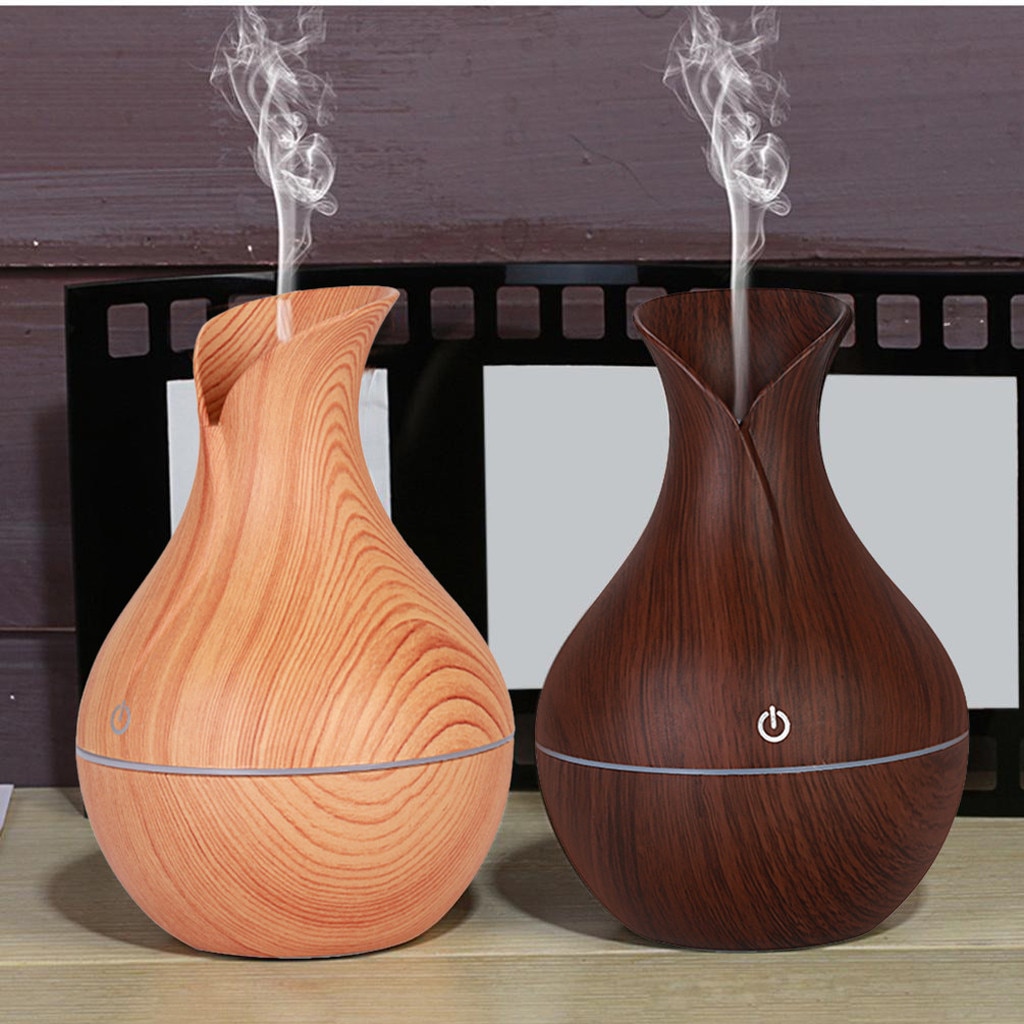 4 # Aroma de aire eléctrica humidificador Aroma difusor del aceite del humidificador de aire por ultrasonidos de madera Usb fresco Mini fabricante de la niebla luces Led para el hogar