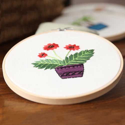Simple Plant Flower Embroidery Kits for Beginner with 15cm Bamboo Hoop Flower Pattern Needlework Cross Stitch Swing Painting: c