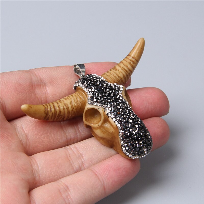 Trendy Men Women Glass cow head transparent gold silver color horns skull necklace pendant for jewelry making handmade male male: 12. 68x50mm