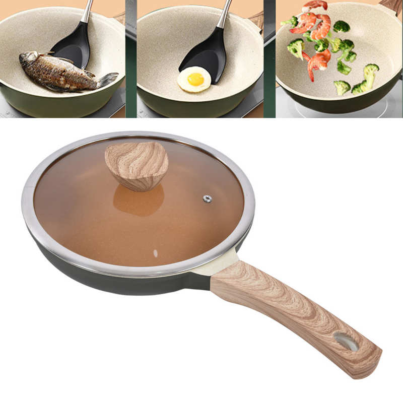 Cooking Pan Frying Pan Ergonomic Handle with Lid for Household