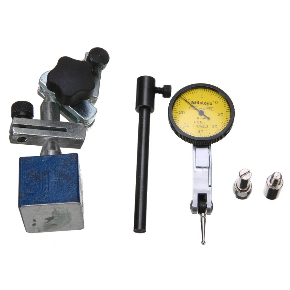 1 Set Dial Test Indicator Gauge + Magnetic Base Holder Stand + 3/8" 5/32" Dovetail Clampsw/ Molded Case