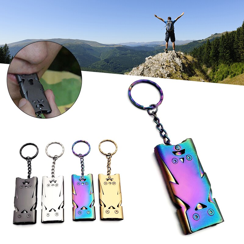 1Pcs Emergency Whistle Stainless Steel Whistles Pipe High Decibel Survival Whistle Keychain Cheerleading Whistle for Hiking Camp