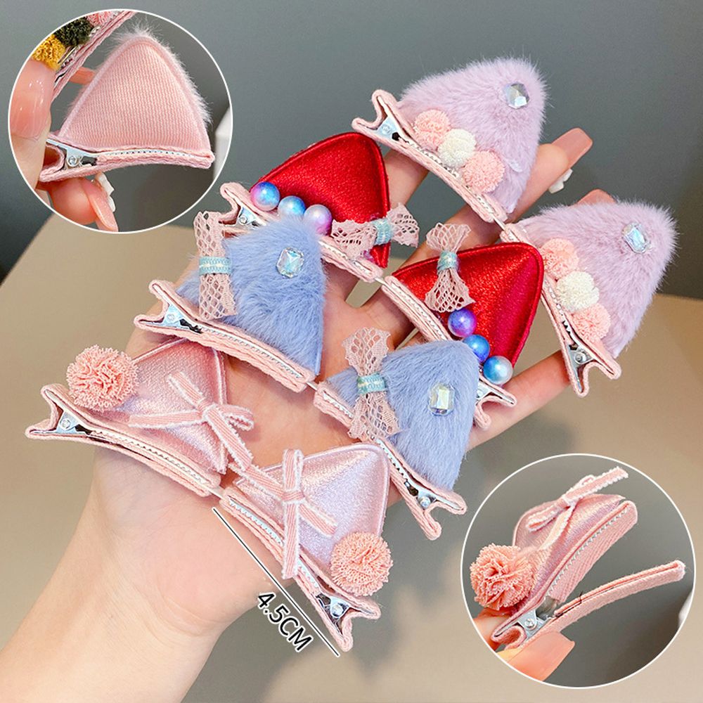 Pinzas para el pelo de felpa con forma de orejas de gato para niños, horquillas con lazo para bebé, accesorios para el cabello, accesorios para fotos, horquillas de bola de felpa