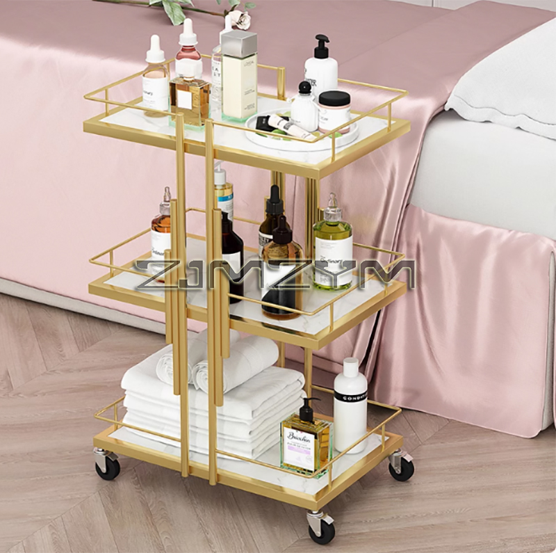 Carros de salón profesionales, muebles de salón, carrito de herramientas móvil para manicura, carrito de belleza de almacenamiento multicapa comercial moderno: Oro