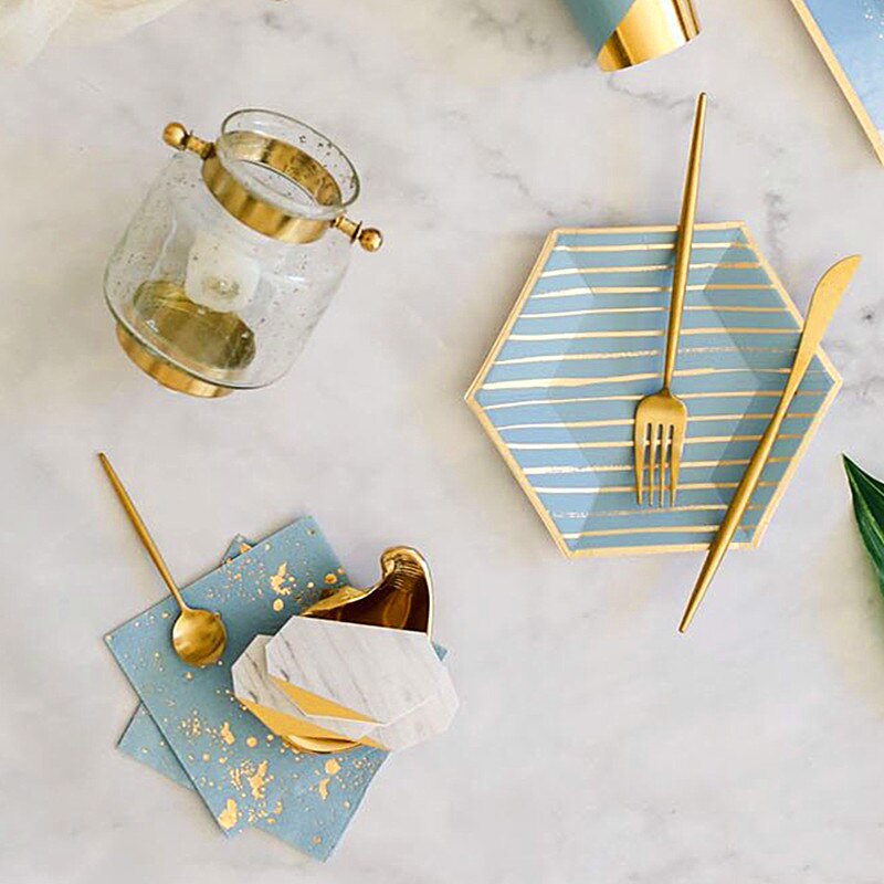 Business Party Papier Wegwerp Diner Plaat Set Birthday Party Cake Stand Milieu Picknick Servies Rietjes