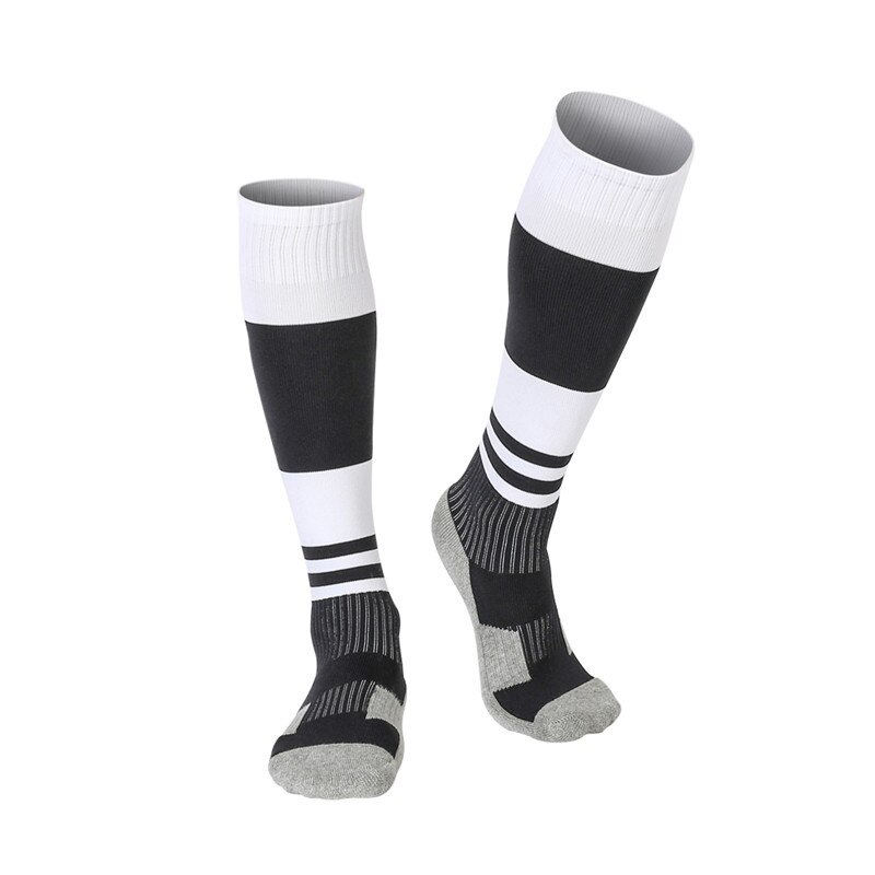 Børn fodbold sokker tyk bomuld håndklæde bund fodbold sokker til teenage drenge piger fodbold træning slid knæ høj sok: Sort