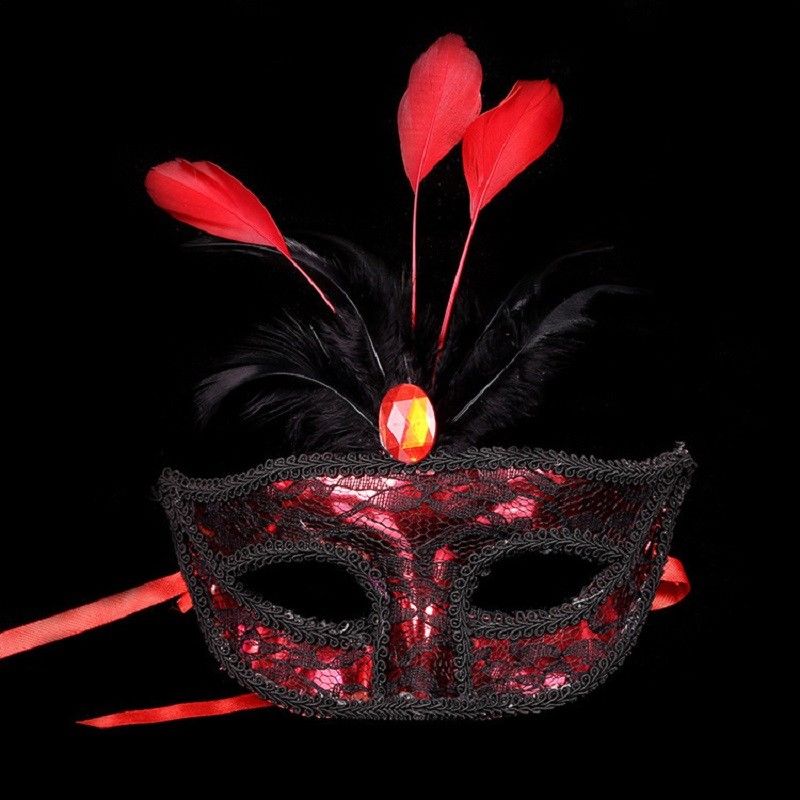 Feather Lace Partij Masker Vrouwen Venetiaanse Fiber Masker Maskerade Fancy Dress Party Prinses Veer Masker: Rood