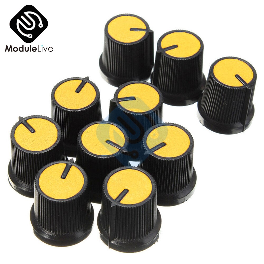 Bouton plastique 6mm pour potentiomètre conique rotatif | Bouton de commande de Volume, boutons noirs bricolage RK097G visage jaune 10 pièces