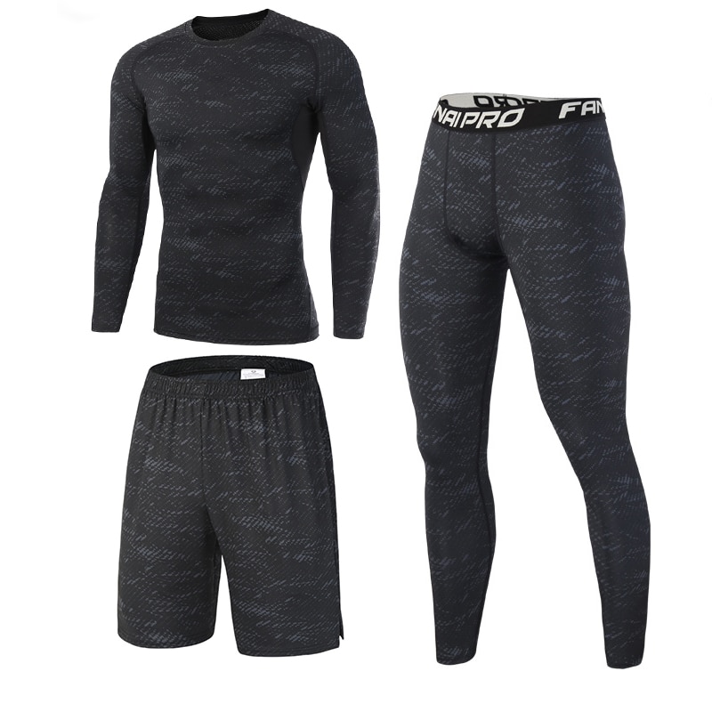 Mannen Pro Sport Fitness Pak Set Looptraining T-shirt Basketbal Strakke Korte Mouw Compressie Sneldrogend Ondergoed