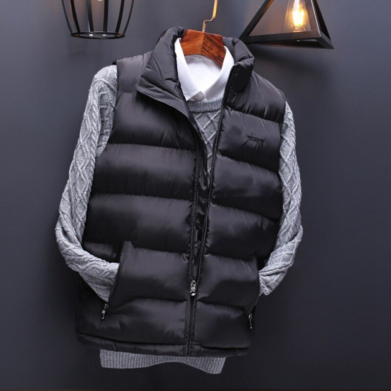 Männer Herbst Winter Jacken Westen Männlichen Winddicht Warme Wolle Baumwolle Weste Ärmellose Mäntel Beiläufige Weste: Schwarz / XXXL