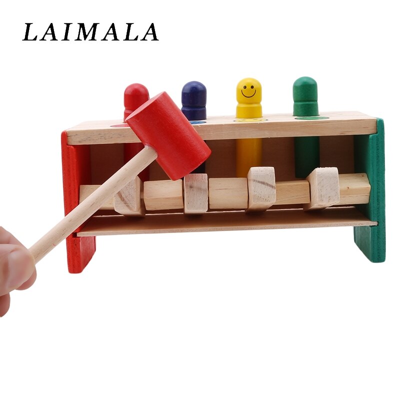 1 Set Houten Percussie Speelgoed Voor Kinderen Stampende Bench Vliegende Man Klop Speelgoed Kleur Willekeurige Baby Kids Leuk Spel