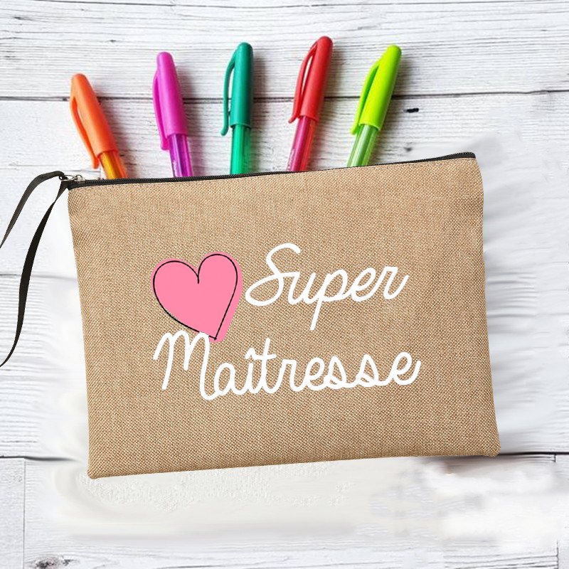 Merci Super Maîtresse machen-hoch Taschen Lehrer der Lagerung Beutel Reise Toiletten Organizer Reißverschluss Kosmetik Taschen für Maîtresse: Q06841-A012BR-S