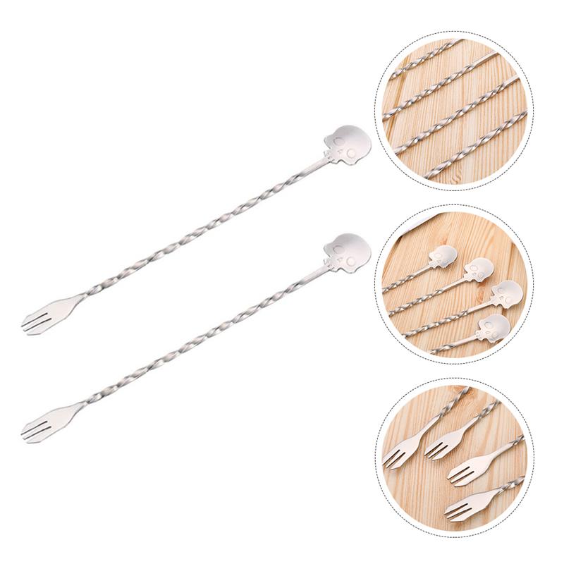 2Pcs Stainless Steel Swizzle Stick Cocktail Stirrer Cocktail Stirrer Swizzle for Kitchen Home Party Bar