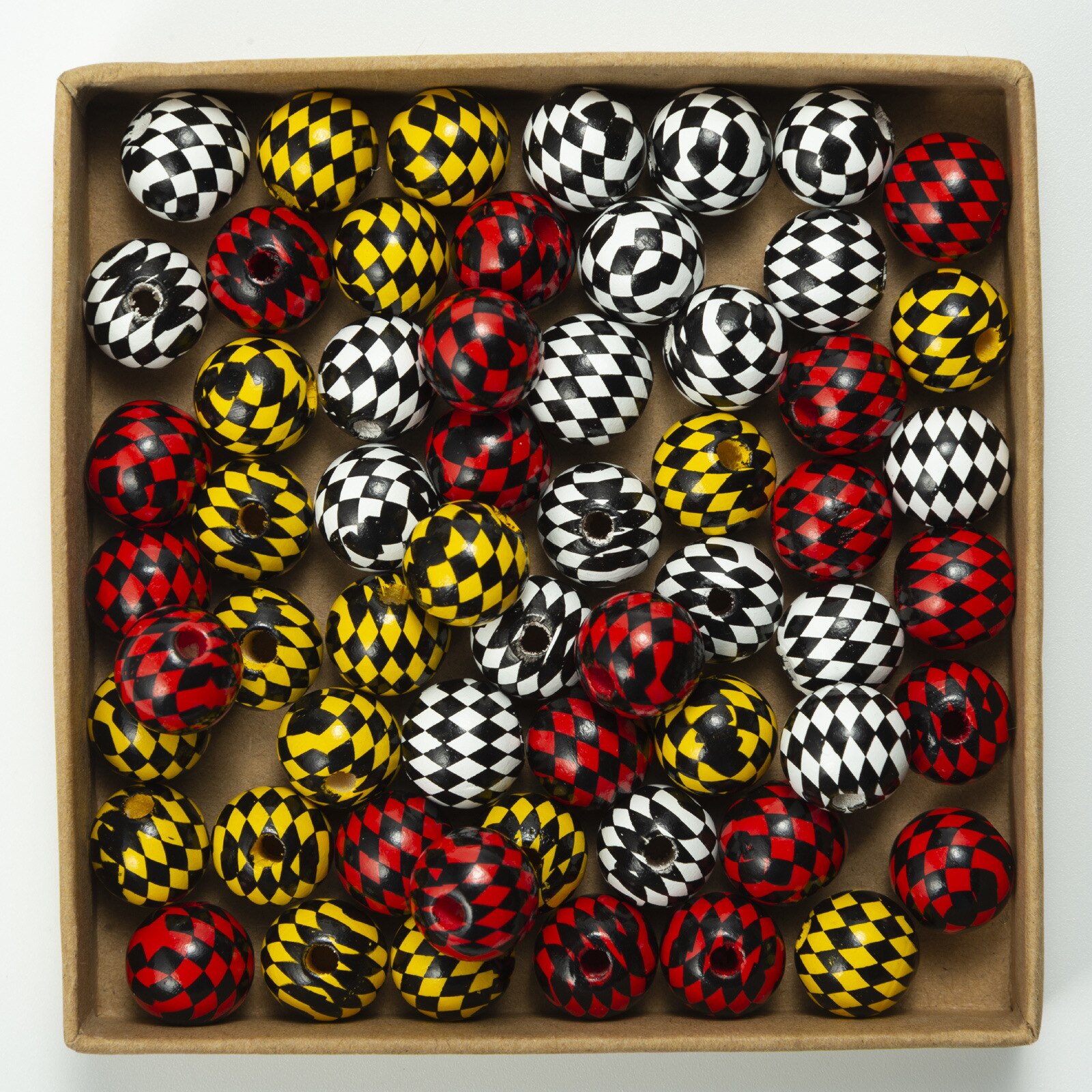 Perles rondes en bois de couleur Hemu, 16mm, impression de treillis de diamant coloré, décoration en bois personnalisée, artisanat, accessoires de Bracelet jouet pour enfants