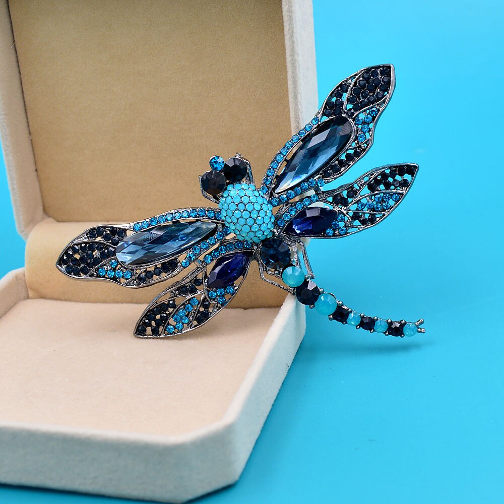 CINDY XIANG Rhinestone Large Dragonfly Brooches For Women Vintage Coat Brooch Pin Insect Jewelry 8 Colors Available: lake blue