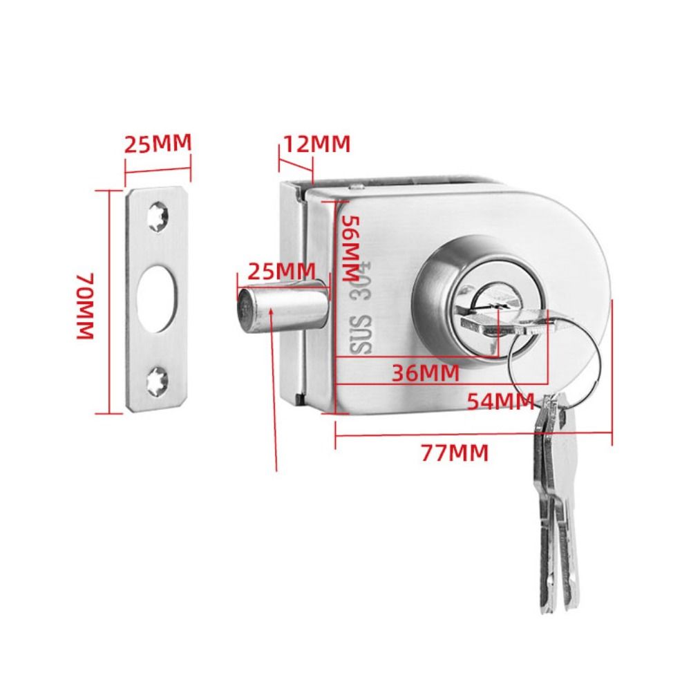 10-12mm Frameless Glass Door Lock with Keys No Need Drilling Glass Display Cabinet Lock Stainless Steel Safe Door Lock Buckle