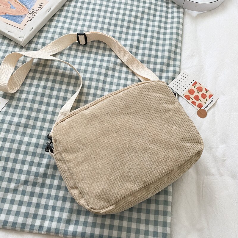 Corduroy Vrouwen Schouder Crossbody Tas Kleine Canvas Clutch Flap Koreaanse Doek Vrouwelijke Studenten Messenger Tassen Handtassen