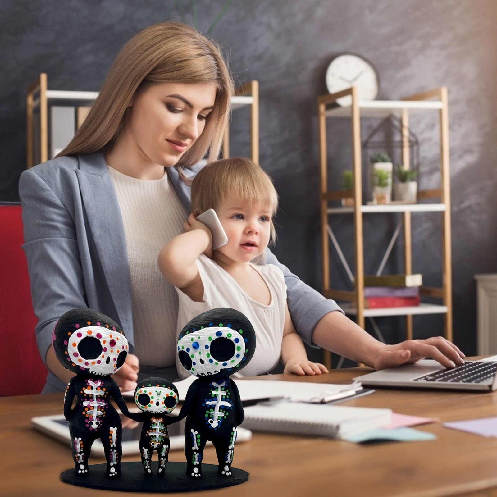 Crafts Resin Sugar Skull Couple Statue Cute Statue Skull Resin Flower Festive Atmosphere Decorations Home Room Decor