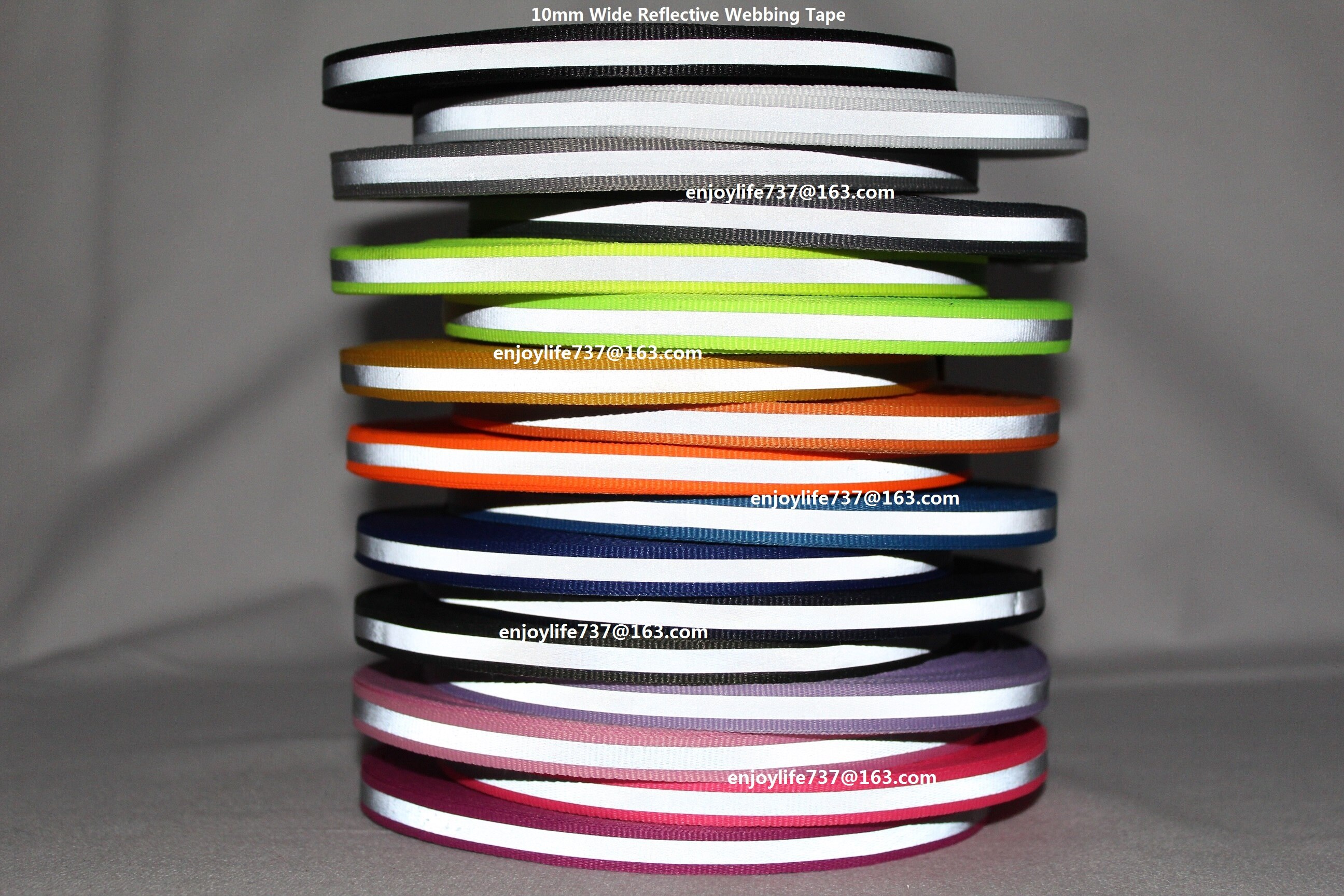 10mm breed reflecterende lint singels voor veilig product garment tassen schoenen DIY riem zwart grijs orange rood blauw groen roze geel