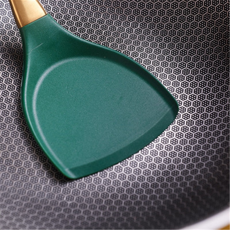 Green Silicone Cooking Tool Stainless Steel Handle Spatula Soup Spoon kitchen tools Home Non-stick Kitchen Untensils kitchenware