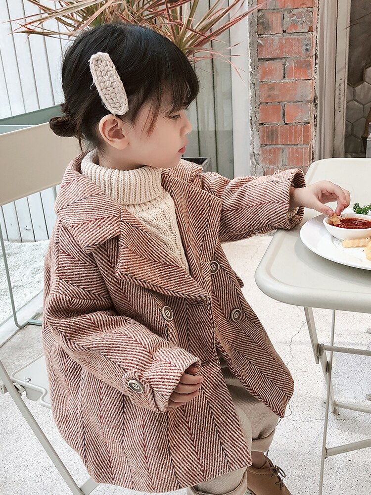 New Girls Fashion giacca di lana doppiopetto autunno inverno coreano bambini capispalla sciolto cappotto cappotto ispessito per bambini B114