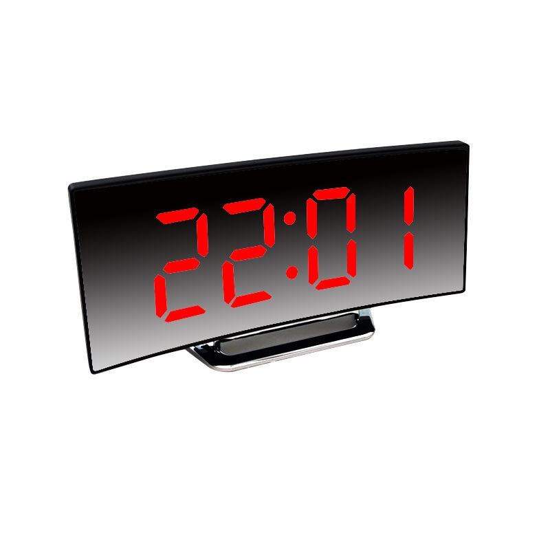 Alarm Clock Digital Large Curved Screen LED Mirror Clock Snooze Function USB Charging Suitable for Living Room Bedroom: Red