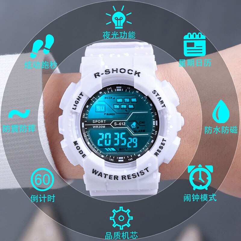 Kinderen Horloges Waterdicht Elektronische Kids Horloges Multifunctionele Verlichting Horloges Mannen En Vrouwen Met Lichtgevende Elektronische: 612white