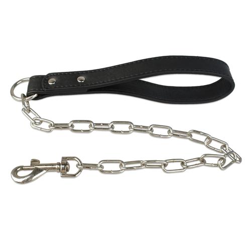 Correa de cadena duradera para perros pequeños y grandes que caminan, correa de arnés de Collar de plomo con asa de cuero, suministros para mascotas de Color dorado: Black