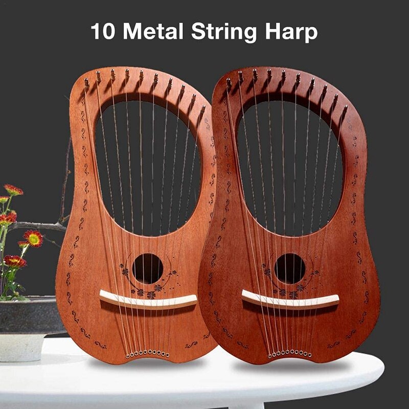 Lyre harpe 10 -strengs harpe bærbar lille harpe med slidstærke strenge musikinstrument stabil lydharpe, træfarve