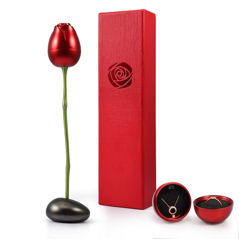 Fiori di rosa rossa per sempre conservati con supporto fiore di rosa in metallo con confezione regalo anniversario festa della mamma decorazioni di nozze