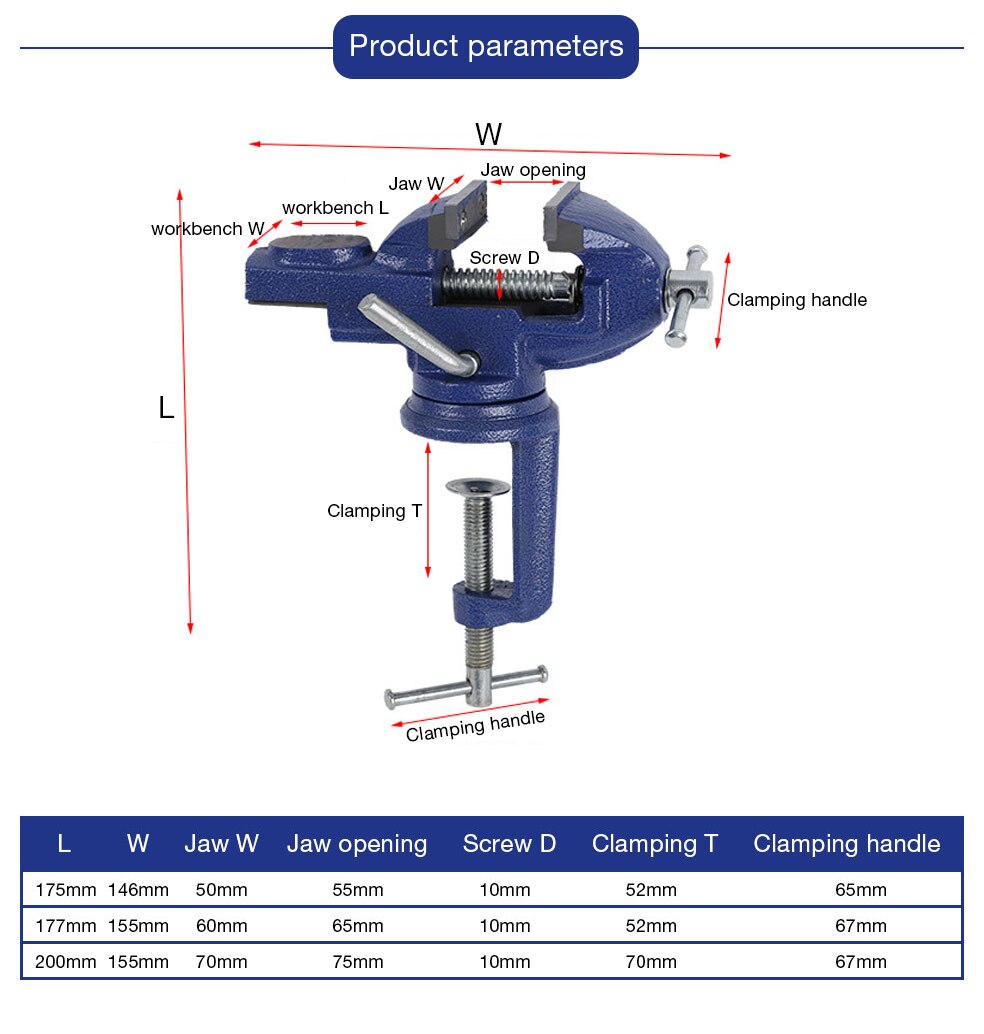 DTBD Universal Bench Vice Machine Vise Clamp Full Metal Multifunction Woodworking Tools for DIY Table Use
