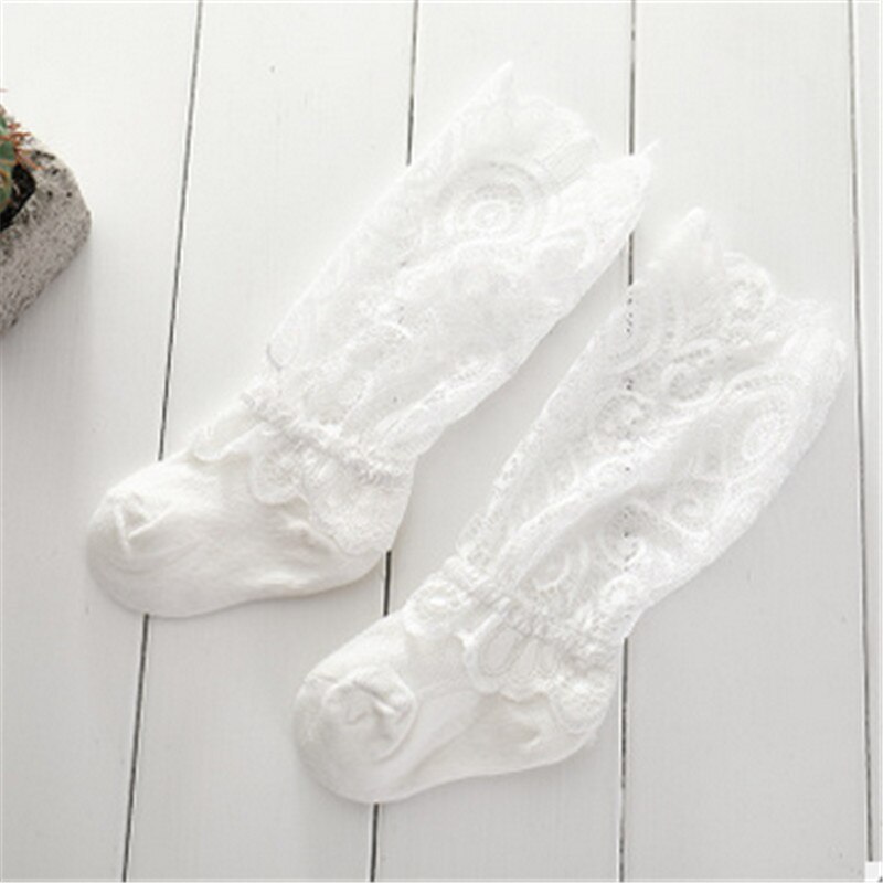 freundlicher Kleinkind freundlicher Baby Mädchen Strumpf Nette Spitze Einfarbig Patchwork Knie Hohe Krause Socken 0-3Y Neueste modisch