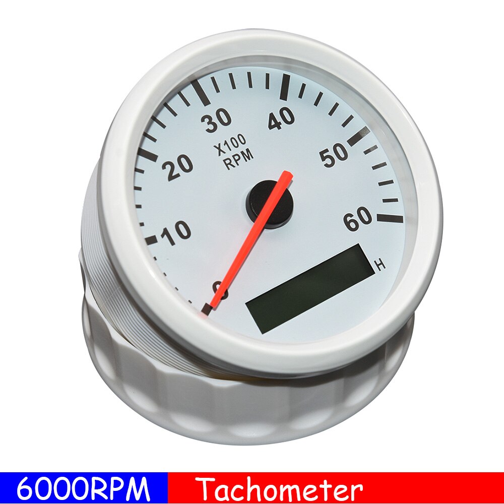 85mm Car Boat Tacho Sensor Marine Tacho Meter with LCD Hourmeter 3000 4000 6000 8000 RPM Boat Tachometer 12V/24V Red Backlight: 6KRPM WW