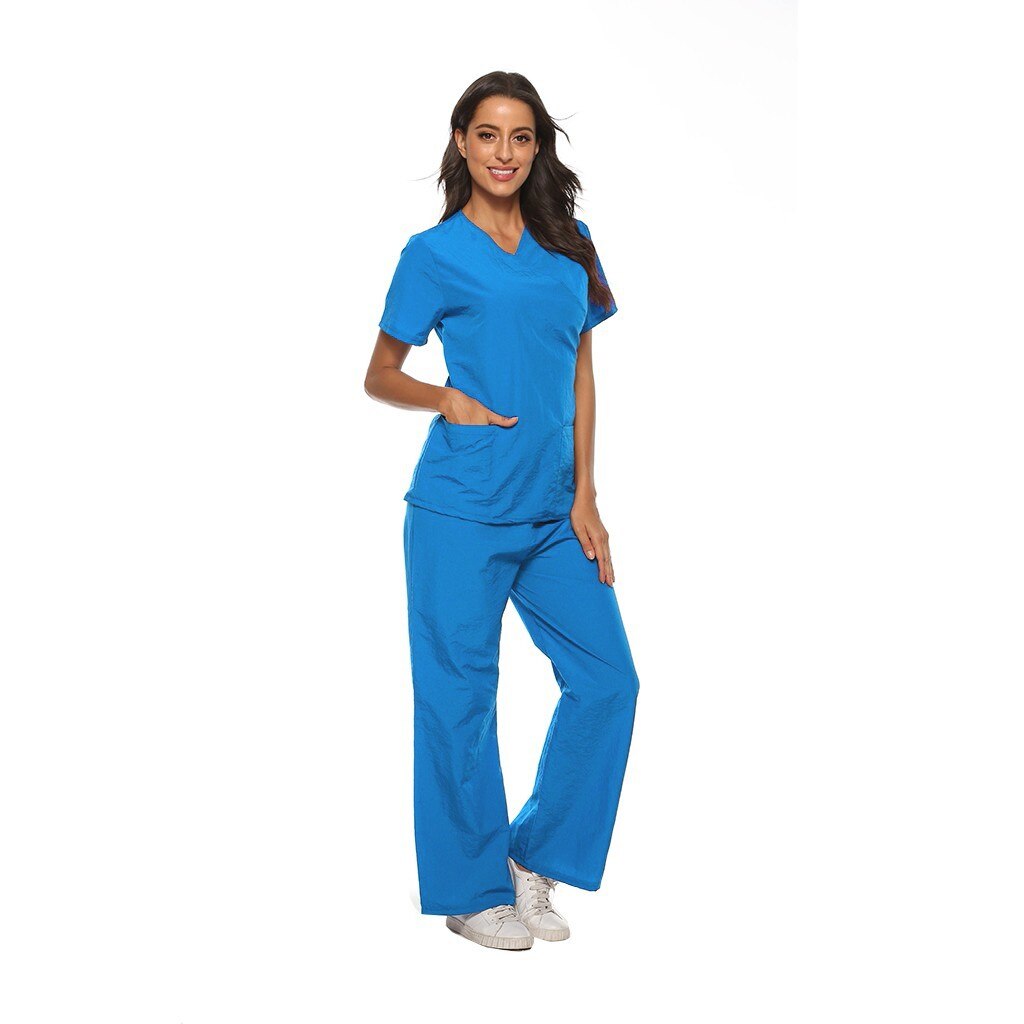 Women Short Sleeve V-neck Tops+Pants Nursing Working Uniform Set Suit Beautician uniform beauty salon housekeeping uniform