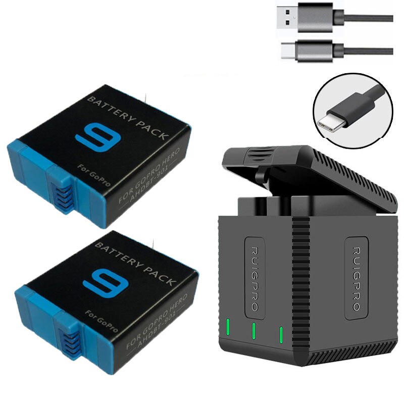 Código completo bateria go pro hero 9 bateria para gopro hero 9 hero9 acessórios da câmera preta: charger and 2battery