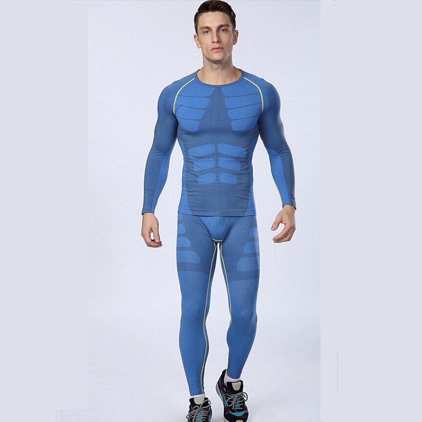 Men's quick-drying sport long sleeve sport pants clothes Long Johns compression Underwear slim corset 1 set=tops + pants