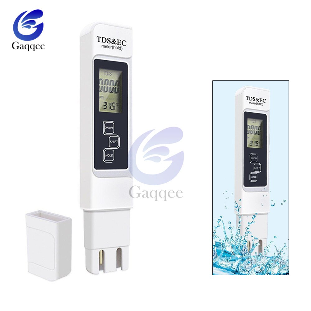 Tds ec meter temperatur tester pen 3 in1 funktion ledningsevne vand måleværktøj tds & ec tester 0-9990 ppm 15%: Tds hvid