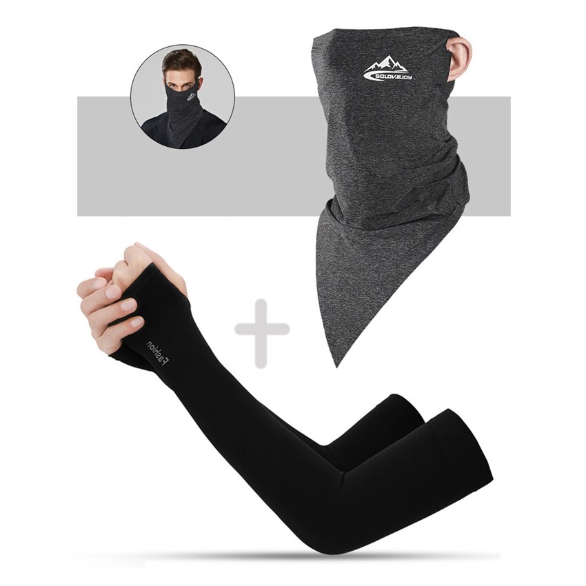 Summer Men Scarf Ice Silk Anti-sweat Headwear Outdoor Cool Sun-proof Face Mask Elastic Wind-proof Anti-UV Bandana Fast: Scarf and Sleeves E