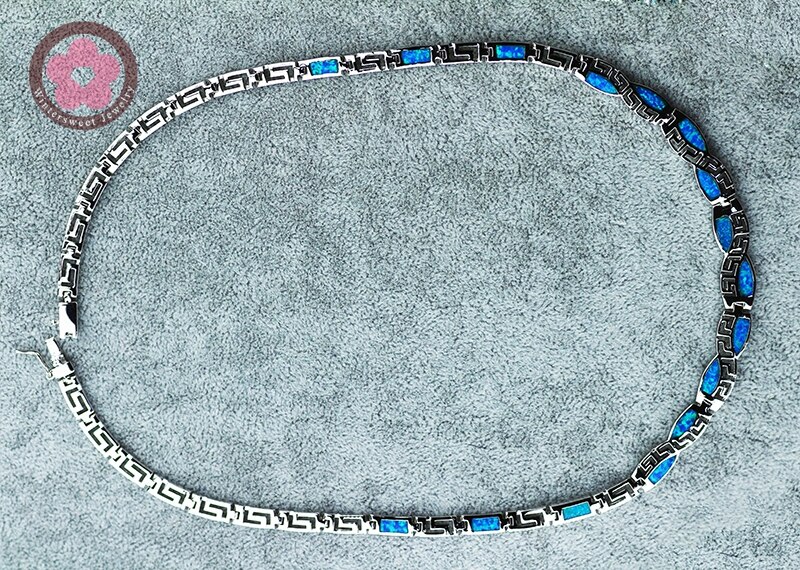 JZN0011Hot Blue Opal Necklace Trendy Jewelry for Women Top Chain Necklace Christmas