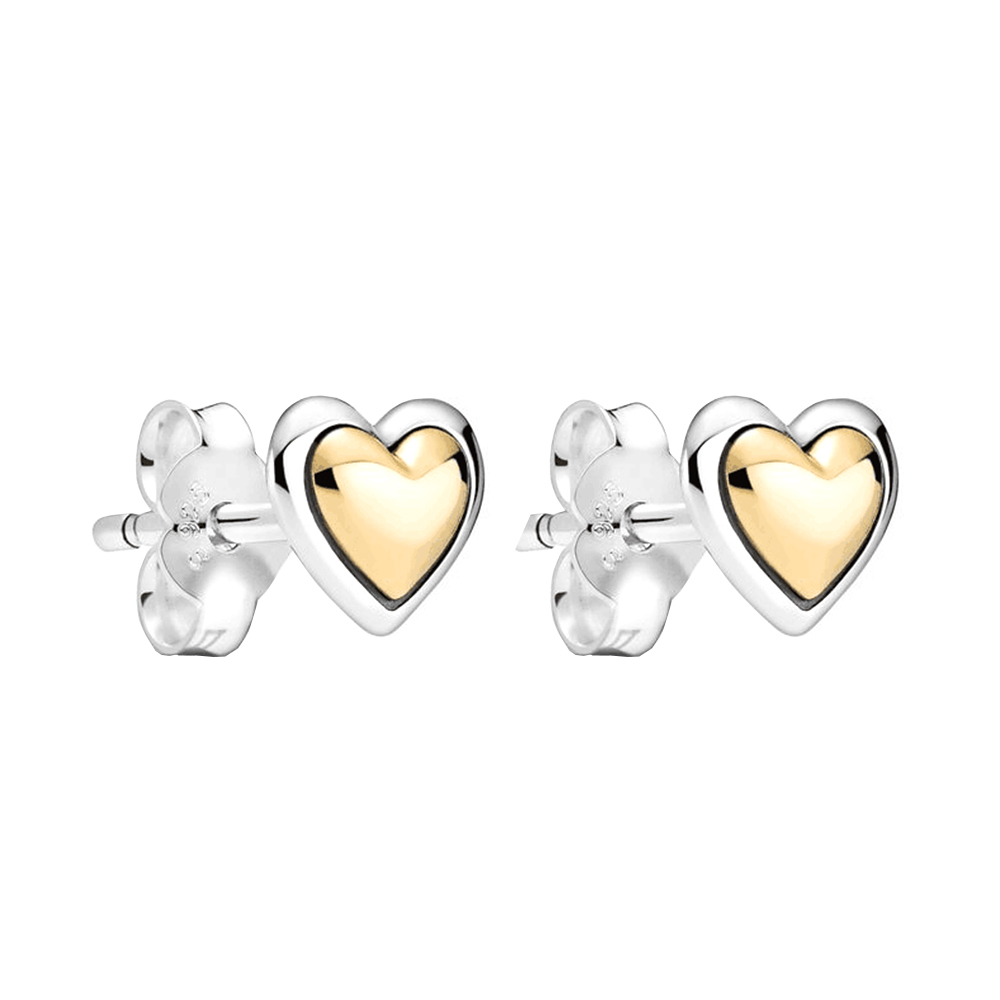 925 Sterling Silver Jewelry Set Fit for Original Domed Golden Heart Collier Necklace Stud Earring set For Women