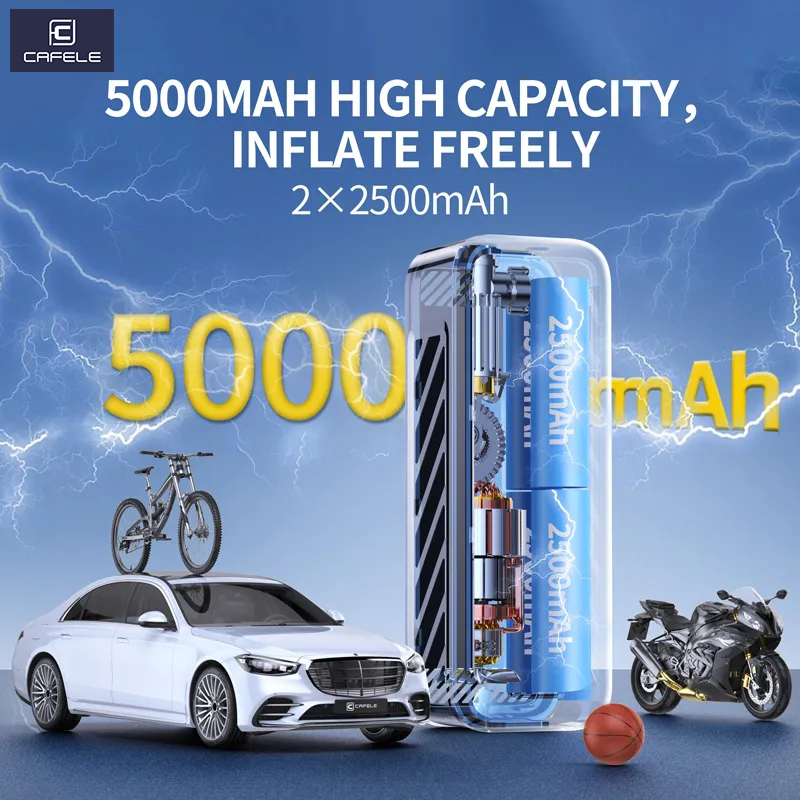 CAFELE 160PSI Tragbarer Reifenfüller 85 W Elektronische Reifenluftpumpe Drahtloser/verkabelter Autoreifenfüller für Motorradfahrrad 5000 mAh