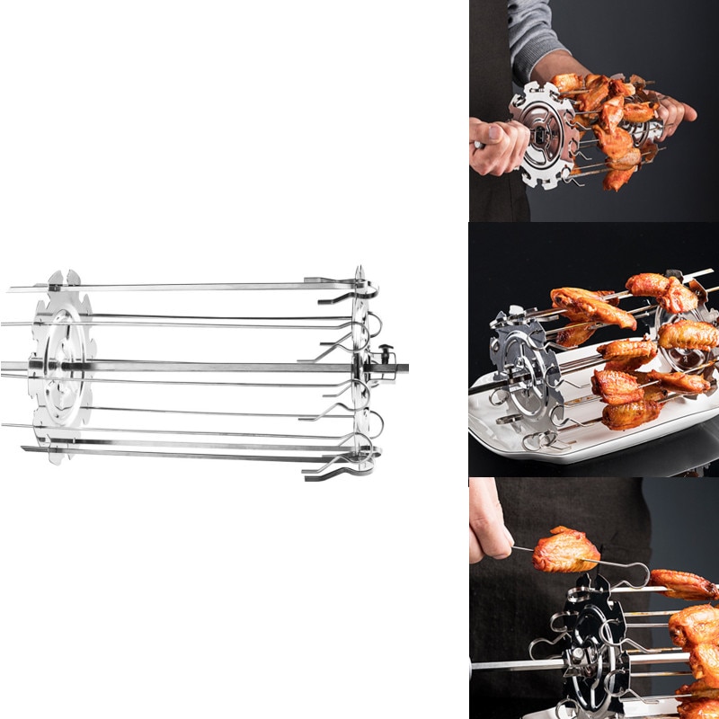 BBQ Kebab Cage Rotisserie Skewer Stainless Steel Grill Forks Spit Charcoal Chicken Grill For Camping Tools Baking Tray Home Park