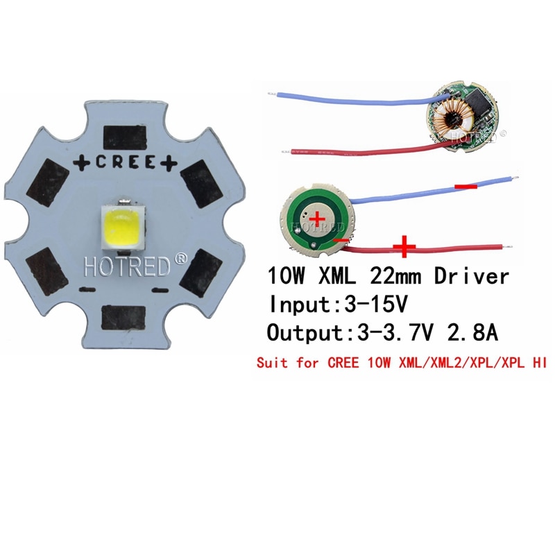 CREE 10W XPL XP-L V5 V6 iluminación LED blanco neutro blanco diodo blanco cálido Chip 20mm aluminio PCB + entrada 12V 22mm controlador LED